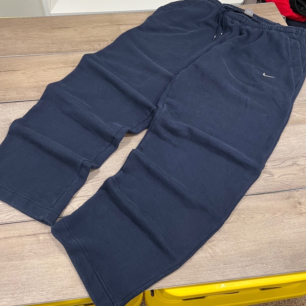 Nike Mens XXL Sweatpants Navy Blue Fleece Open Hem Baggy Joggers Swoosh Logo